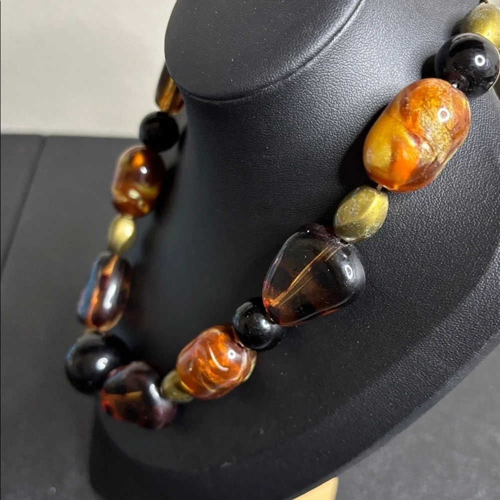 Vintage NY Amber Black Chunky Acrylic Beaded Necklace